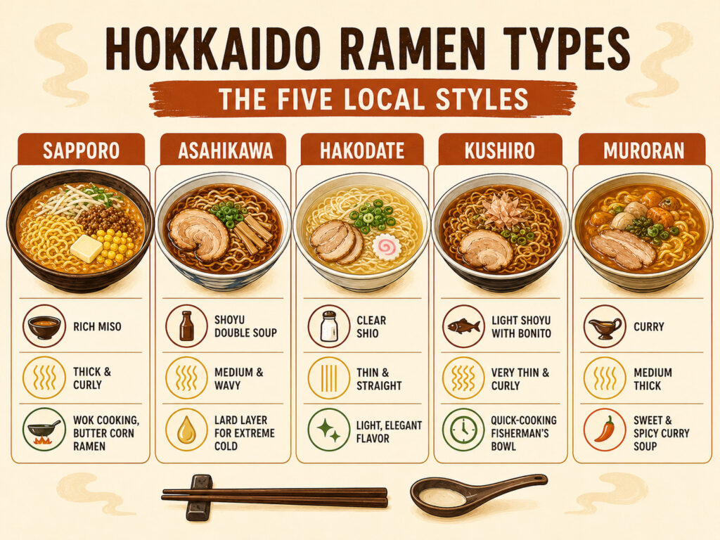 北海道ラーメンの種類:五大ご当地スタイル