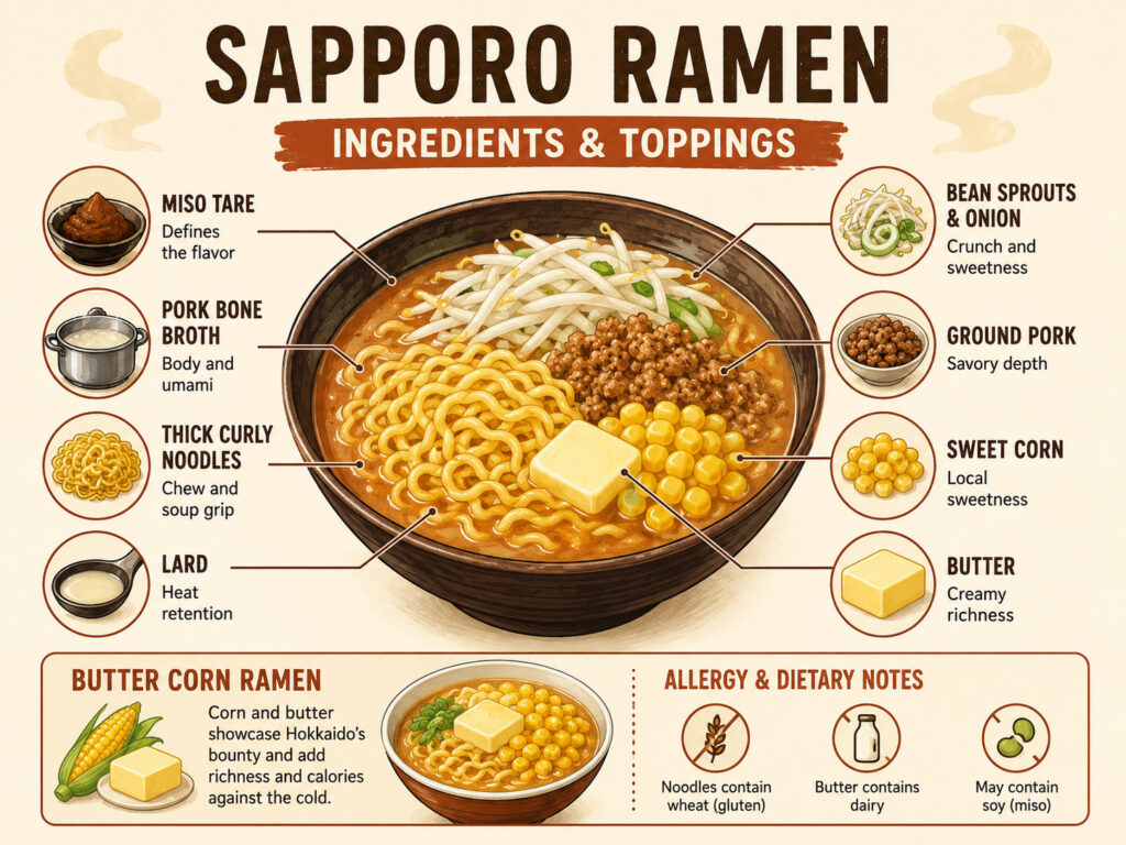 札幌ラーメンの材料とトッピング