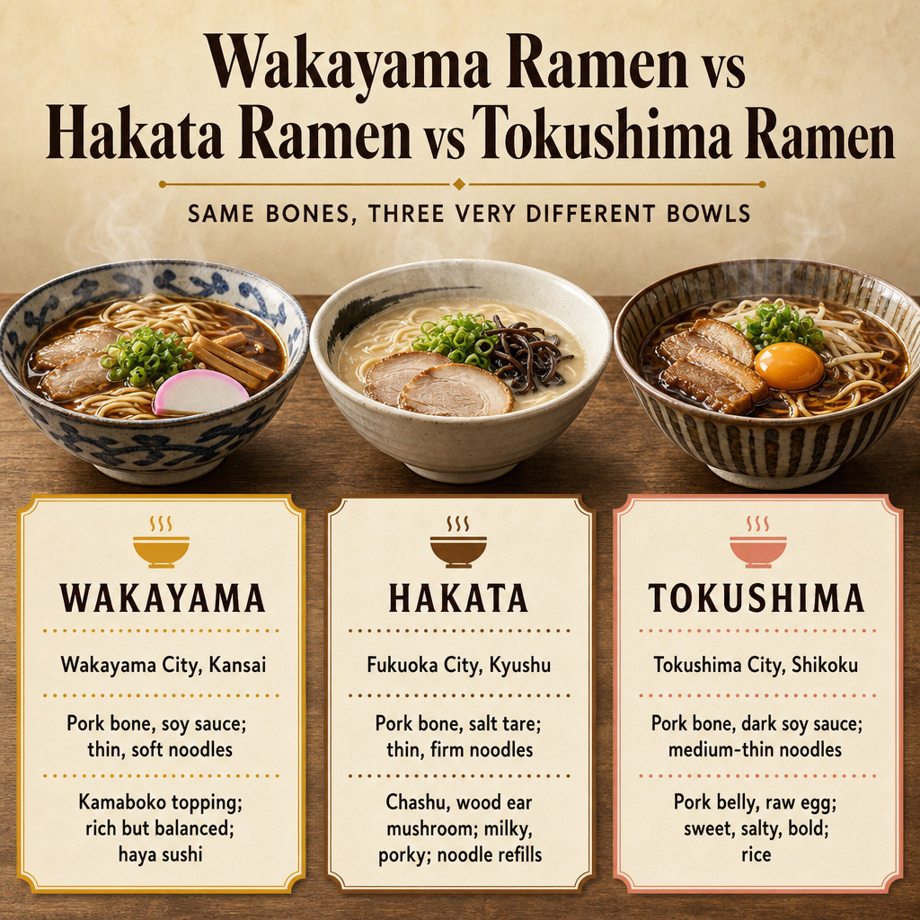 Wakayama Ramen vs Hakata Ramen vs Tokushima Ramen