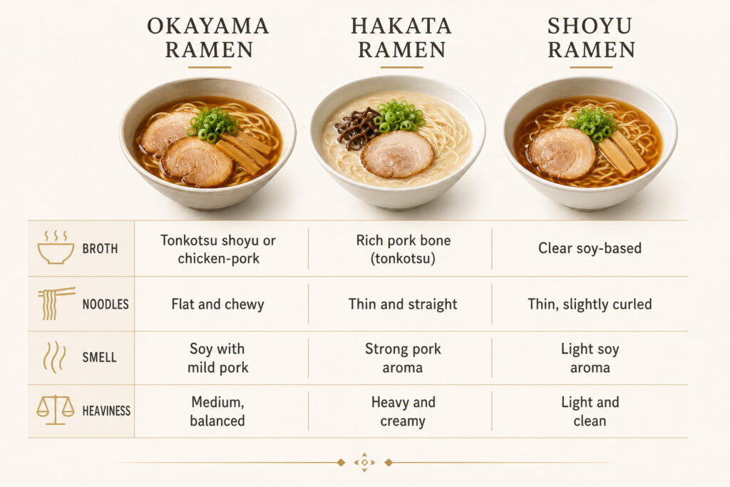Okayama Ramen vs Hakata Ramen vs Shoyu Ramen