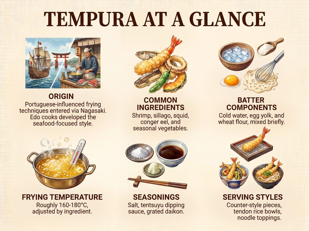 Tempura japonais traditionnel avec crevettes, légumes et sauces d'accompagnement.