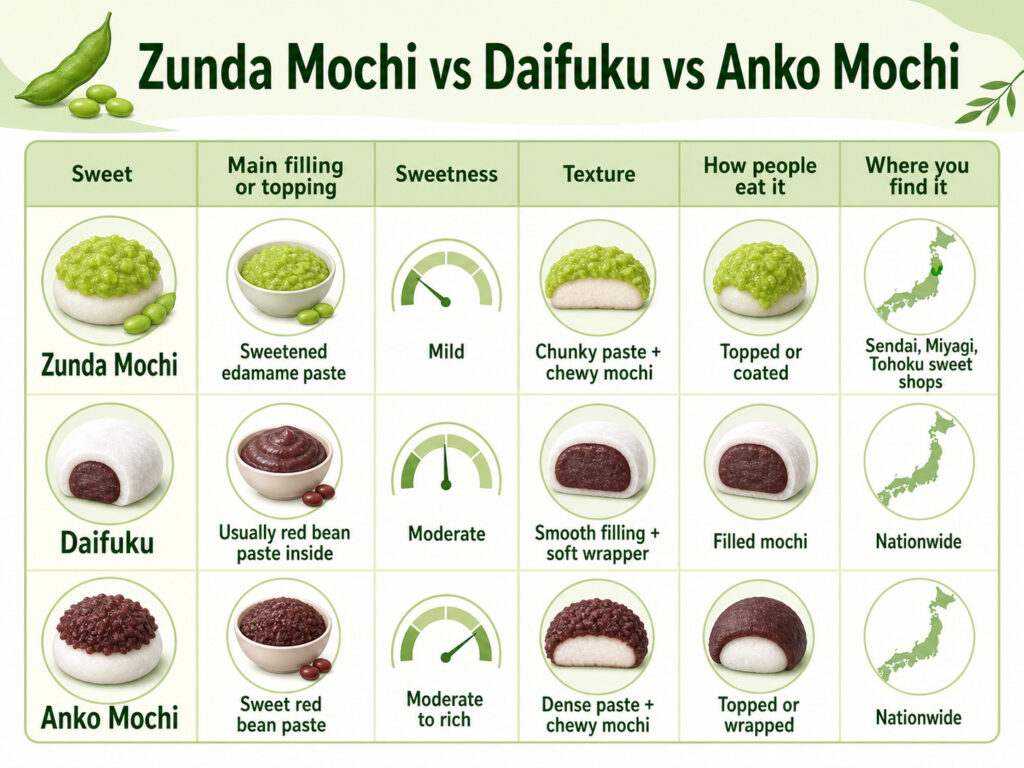 Zunda Mochi vs Daifuku vs Anko Mochi