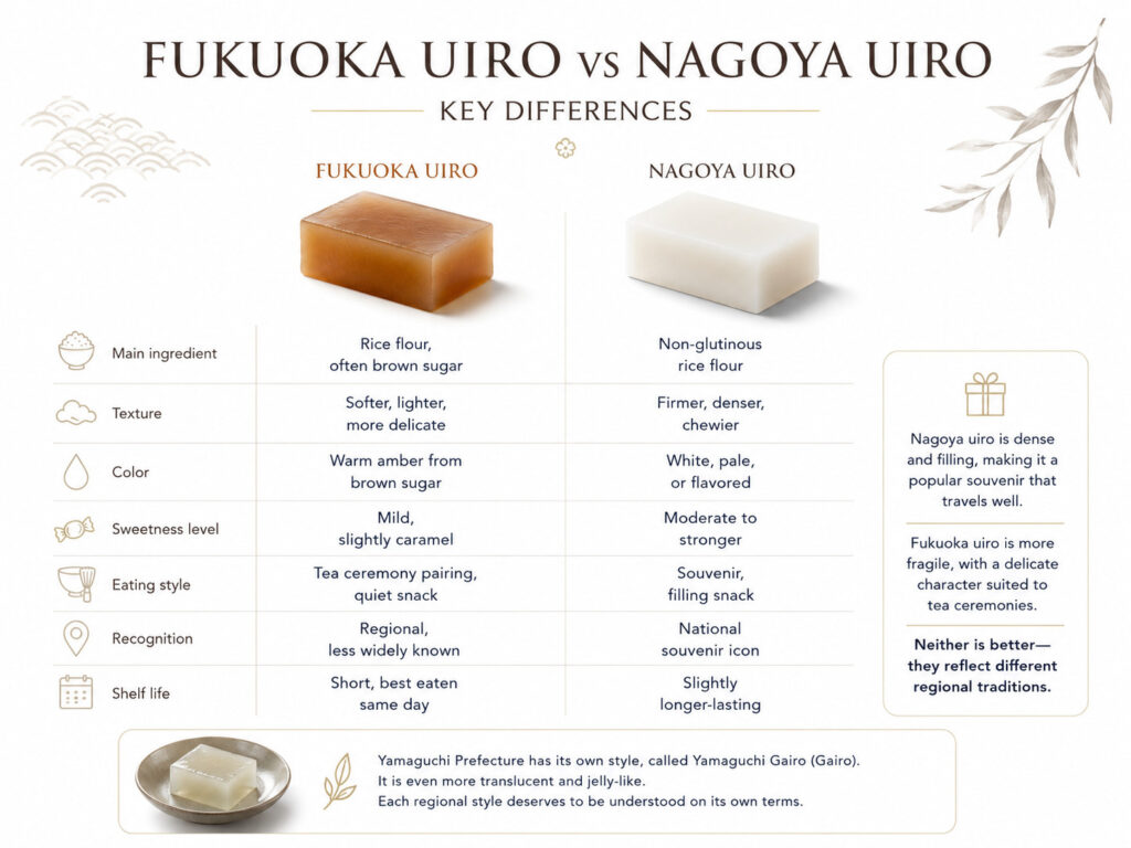 Fukuoka Uiro vs Nagoya Uiro Key Differences