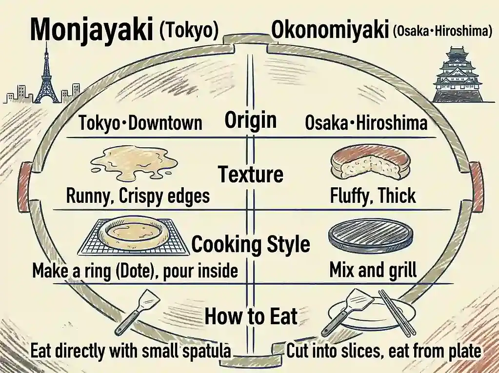 Traditional Monjayaki dish from Tokyo with crispy edges and gooey texture.