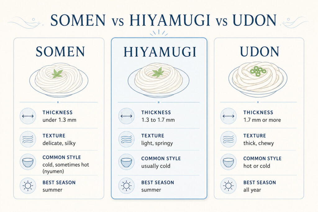 Somen vs Hiyamugi vs Udon
