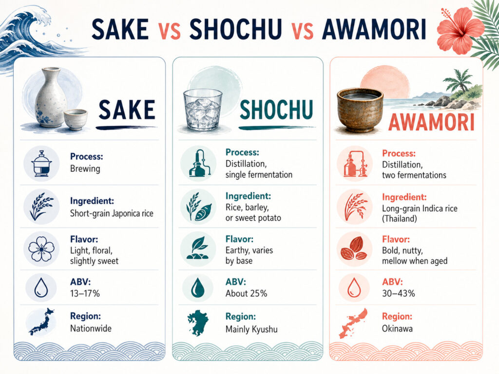 Awamori vs Sake vs Shochu