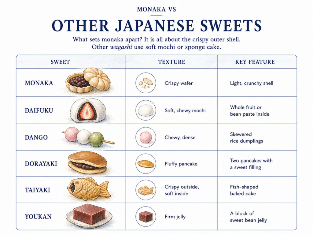 Monaka vs Other Japanese Sweets