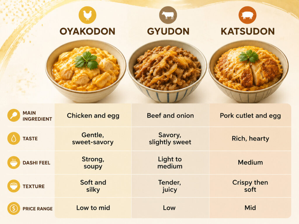 Oyakodon vs Gyudon vs Katsudon