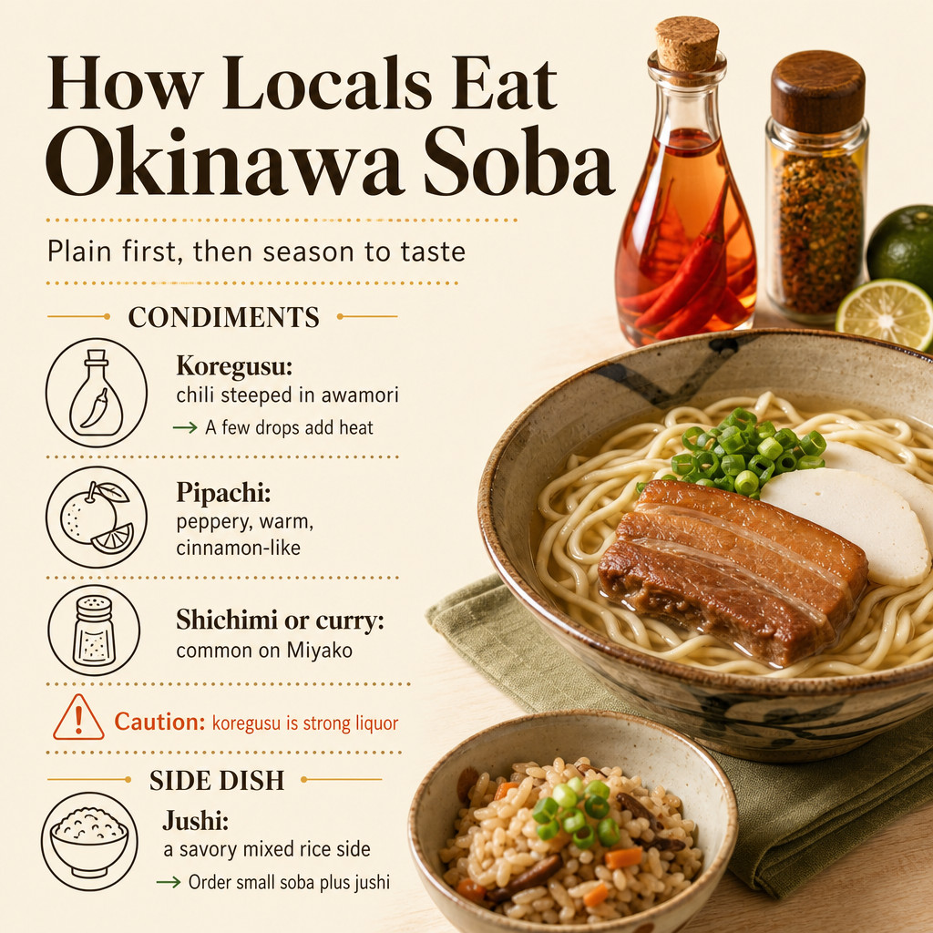 地元の人が沖縄そばを食べる方法
