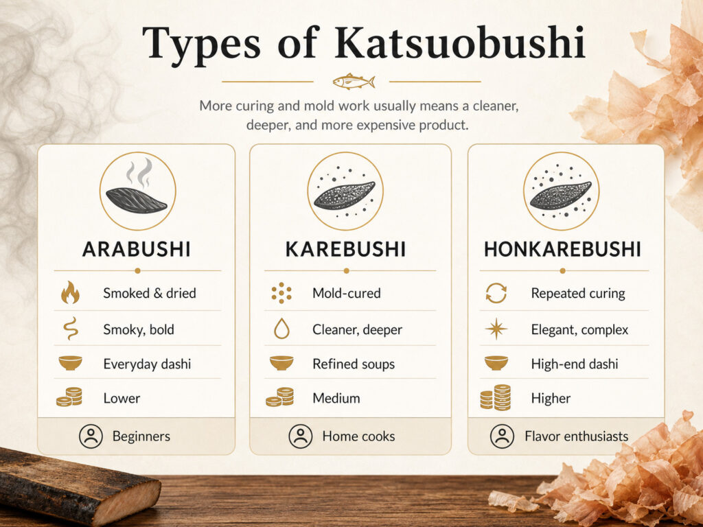 Types of Katsuobushi: Arabushi, Karebushi, and Honkarebushi