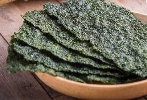 Toasted Seaweed or Nori in a wooden bowl