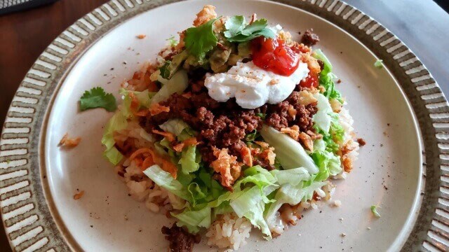 taco rice arranged beautifully