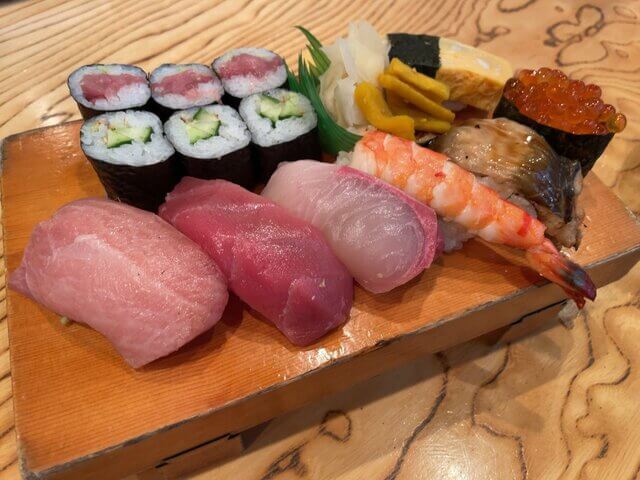 sushi in wooden plate