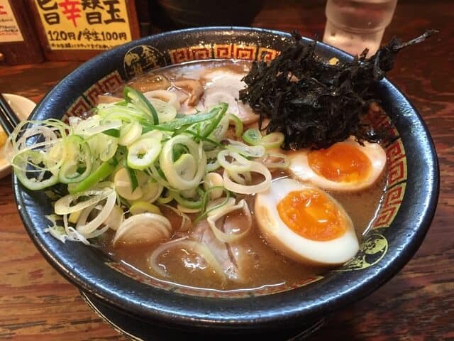 Kanazawa ramen with green onions and eggs.