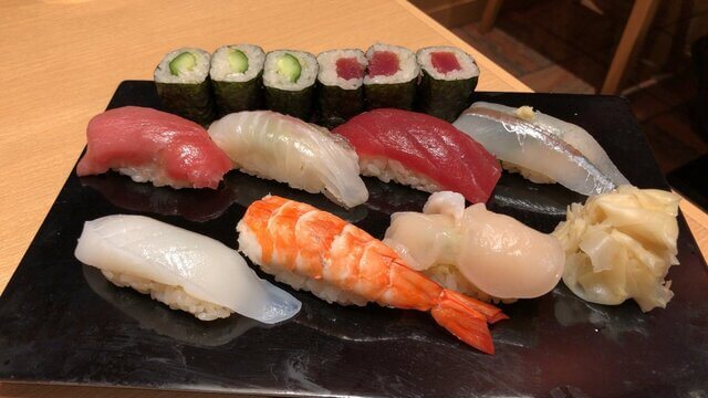different types of sushi in plate