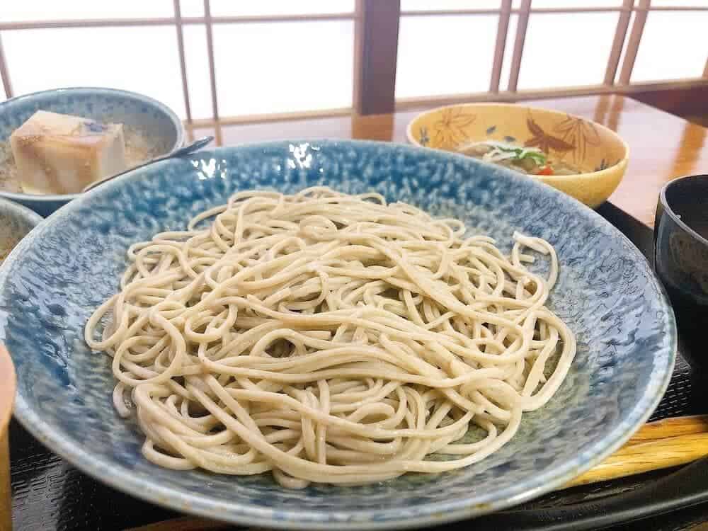 Juwari soba on blue ceramic plate