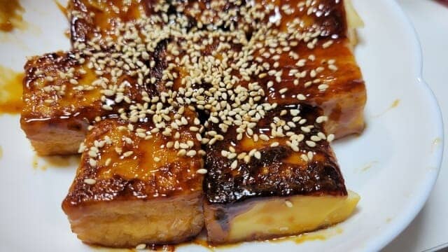 Tofu dengaku with sesame seeds