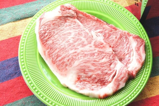 Miyazaki beef on green plate
