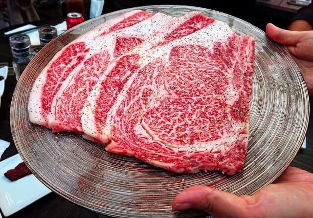 wagyu beef on flattened plate