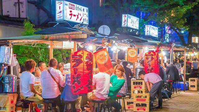 busy street food stalls