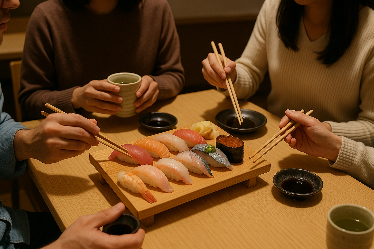 eatting sushi together