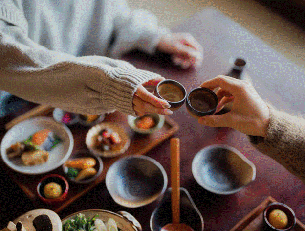 kanpai with sake