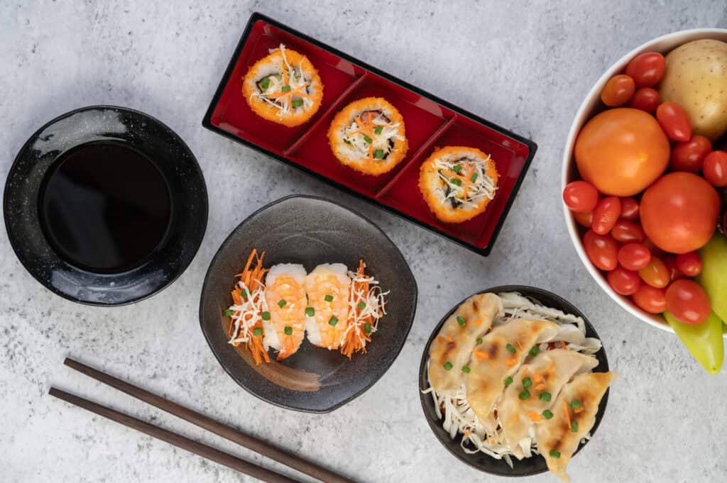 sushi and gyoza etc