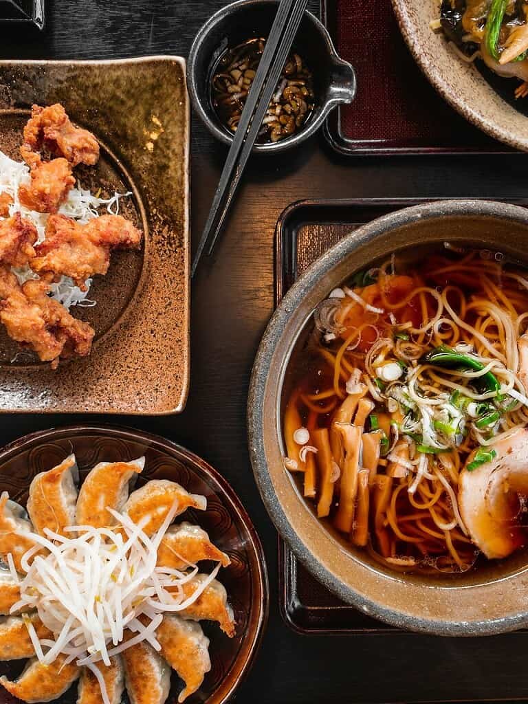 ramen gyoza and tori no nankotsu