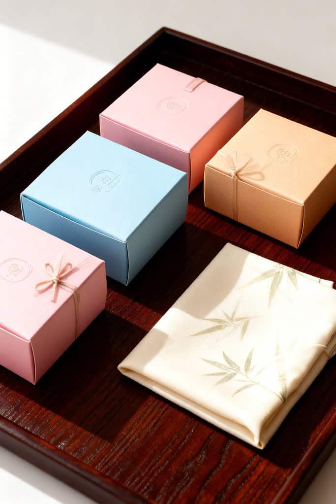 Beautifully wrapped omiyage packaging for traditional Japanese gift sweets.