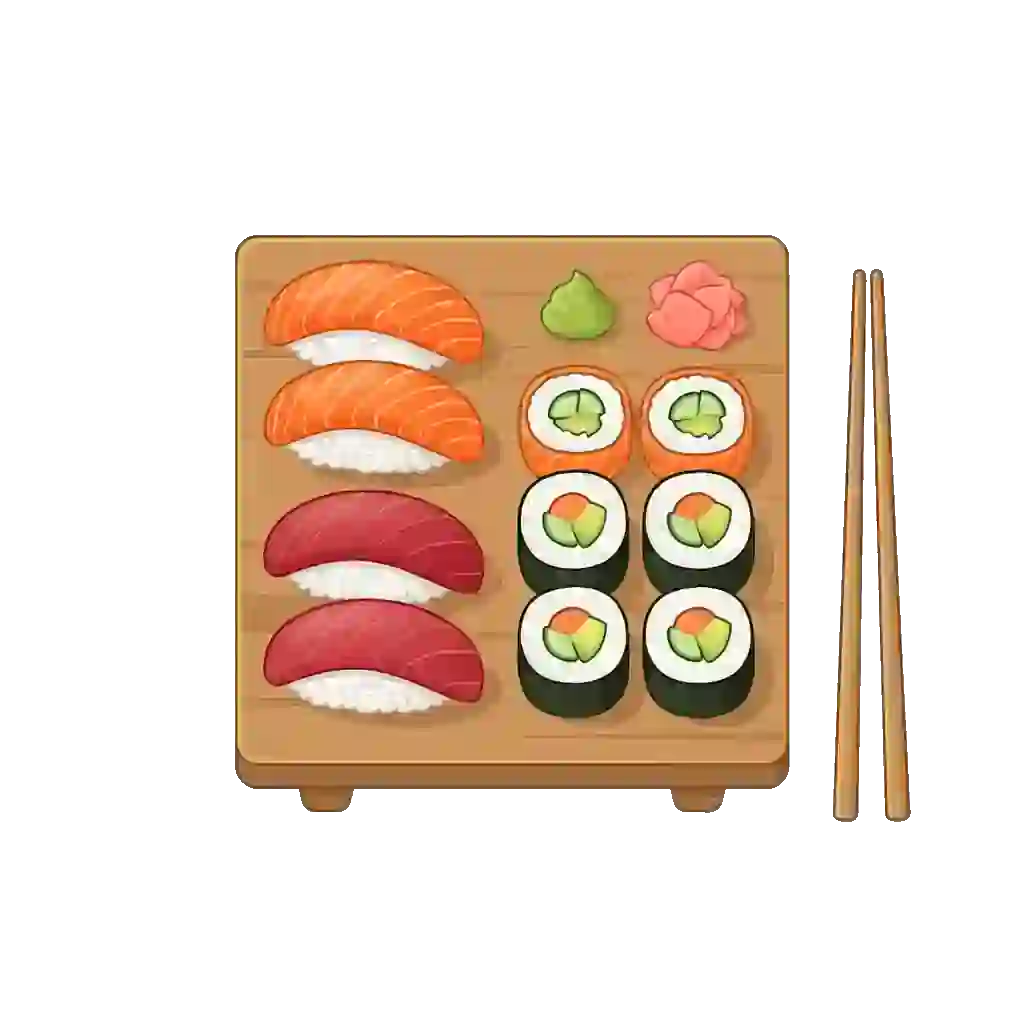 Traditional Japanese sushi including nigiri and sushi rolls