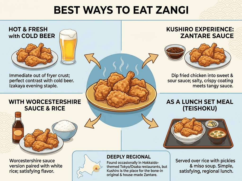 Authentic Japanese Zangi served with various delicious accompaniments.