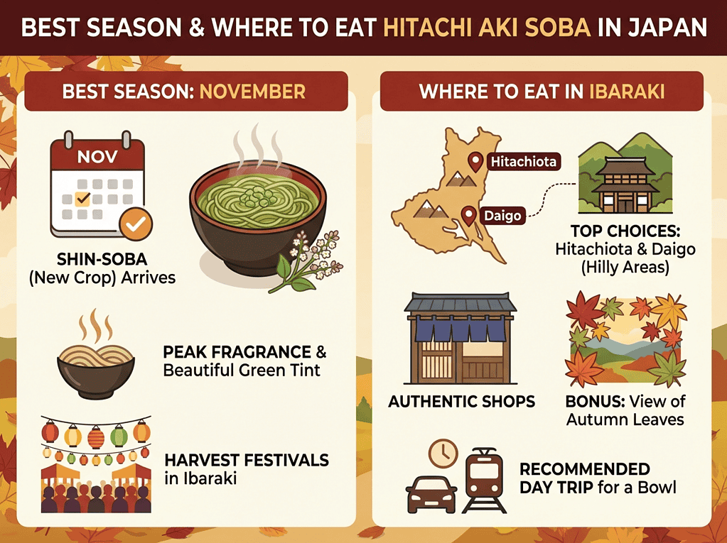 Traditional Hitachi Aki Soba noodles served in Ibaraki, Japan.