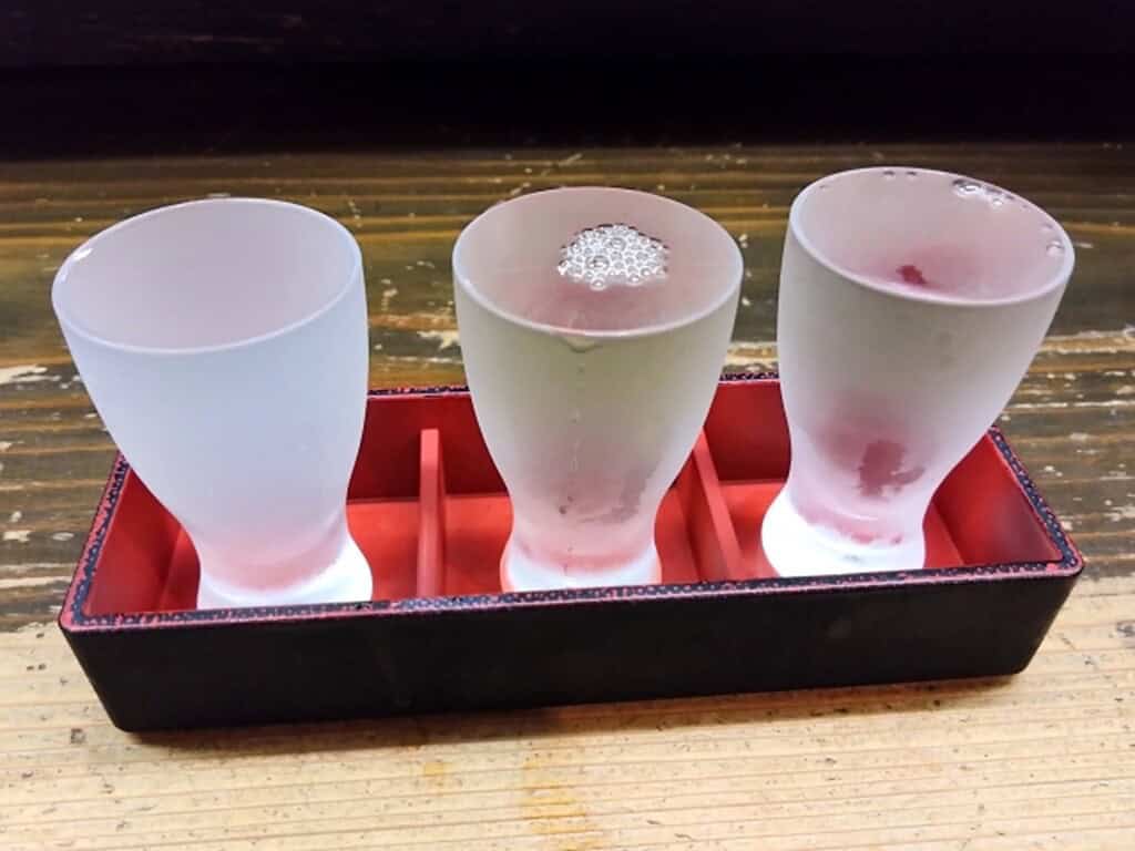Sake tasting set from Nada Gogo Sake region in Japan.