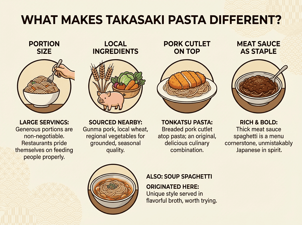 Takasaki Pasta with pork cutlet, rich meat sauce, and Japanese-inspired ingredients.