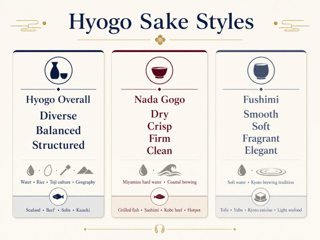 Comparison Table: Hyogo, Nada, and Fushimi Sake