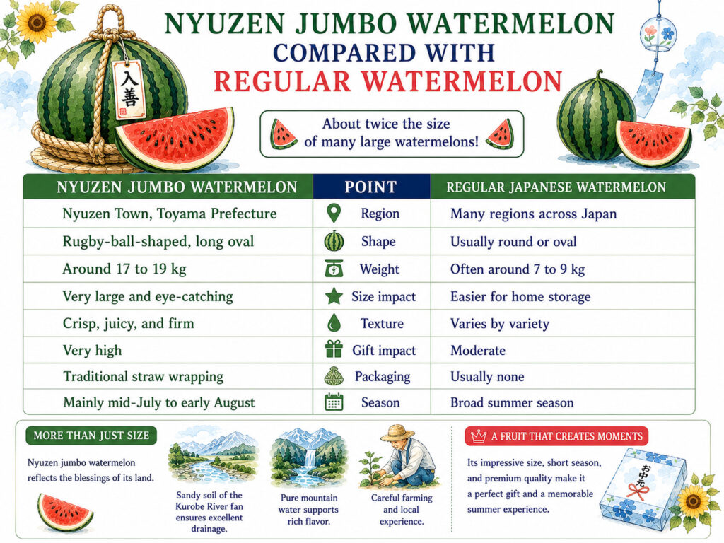 Nyuzen Jumbo Watermelon Compared With Regular Watermelon