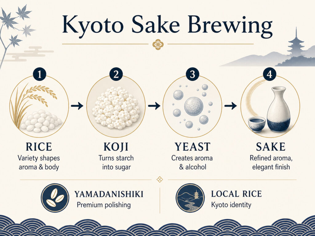 Rice, Koji, and Yeast in Kyoto Brewing