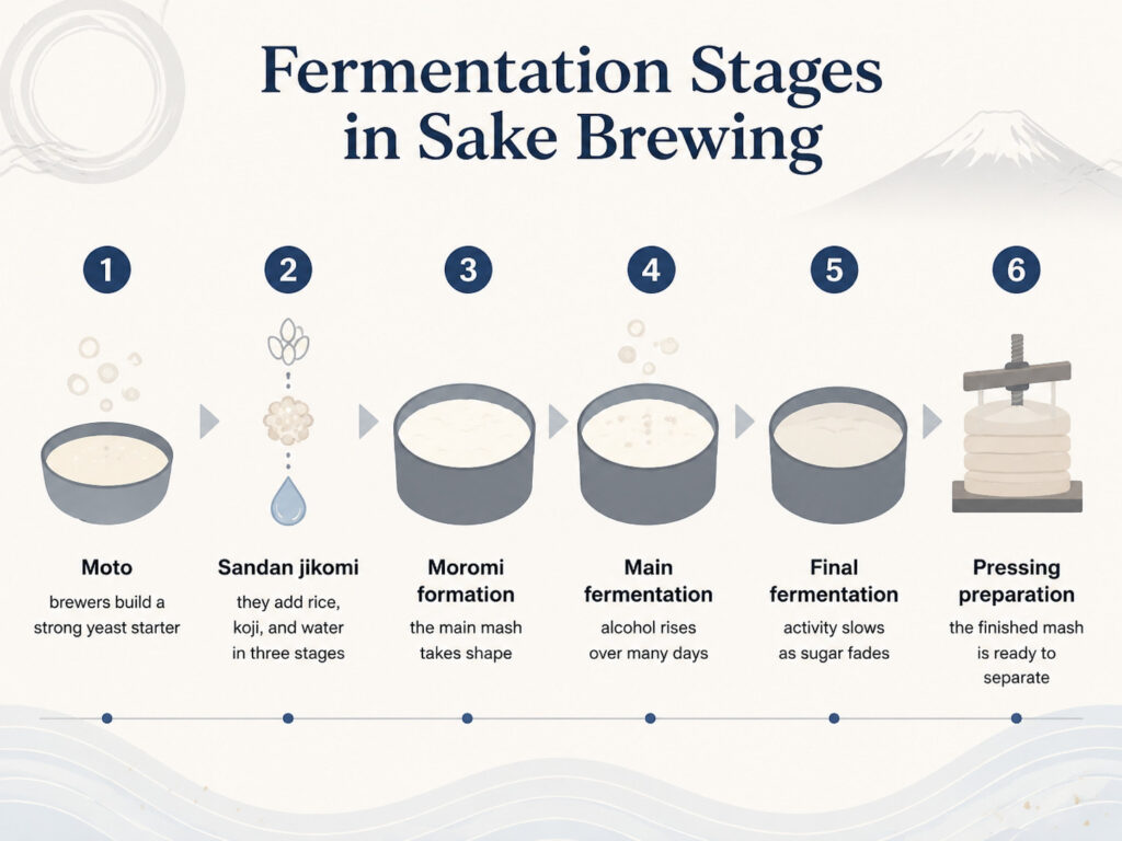Fermentation Stages in Sake Brewing