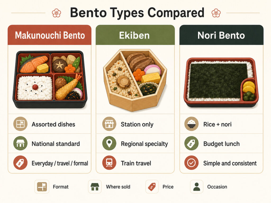 Makunouchi Bento vs Ekiben vs Nori Bento