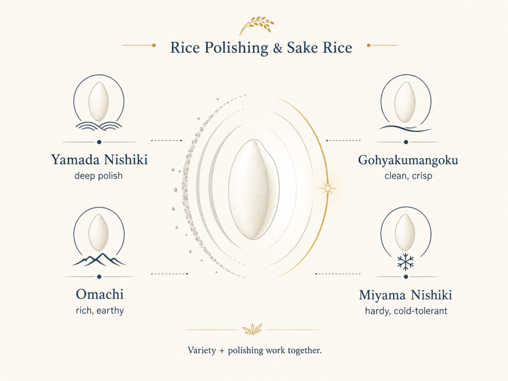 Rice Polishing and Sake Rice Varieties