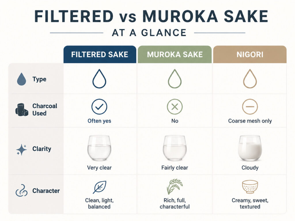 Filtered vs Muroka Sake at a Glance