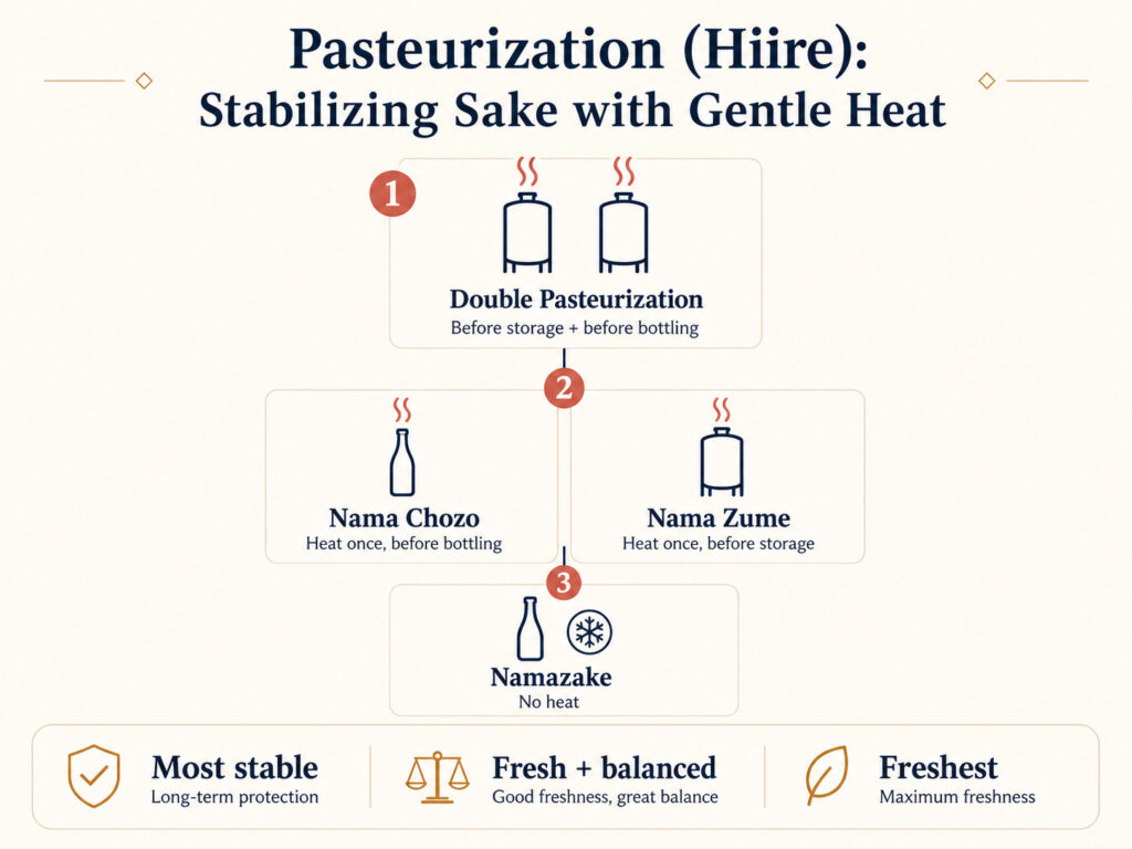 One Pasteurization in Sake Brewing vs Two Pasteurizations