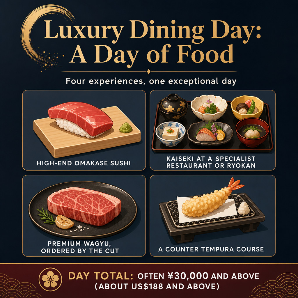Luxury dining day: often ¥30,000 and above (about US$188 and above)