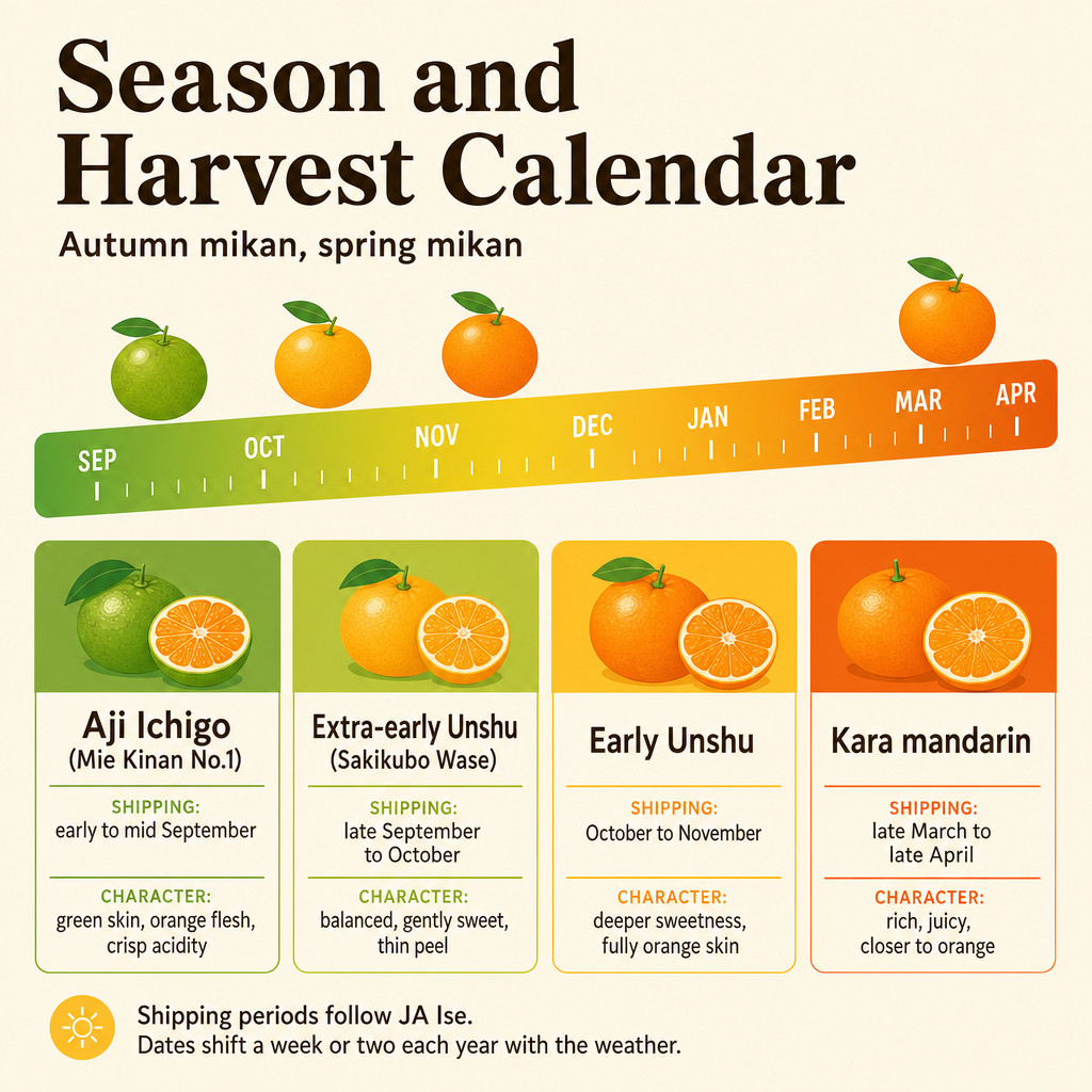 Season and Harvest Calendar of mie nanki mikan