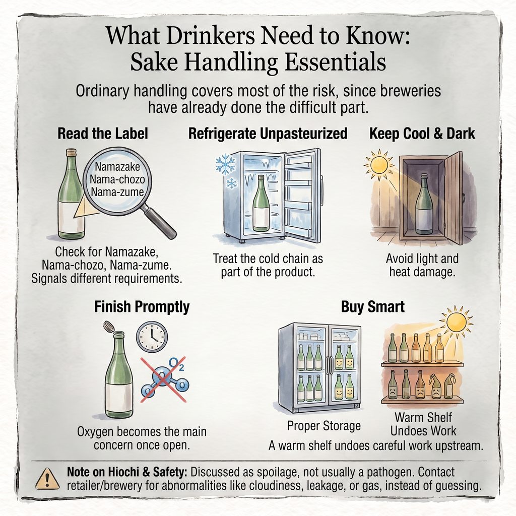 Sake handling tips for preventing bacterial spoilage in Japanese breweries.