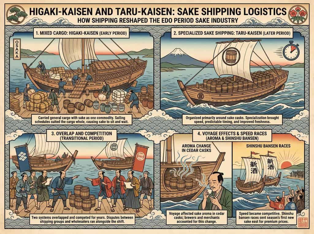 Historical Japanese sake shipping and brewing industry during the Edo period.