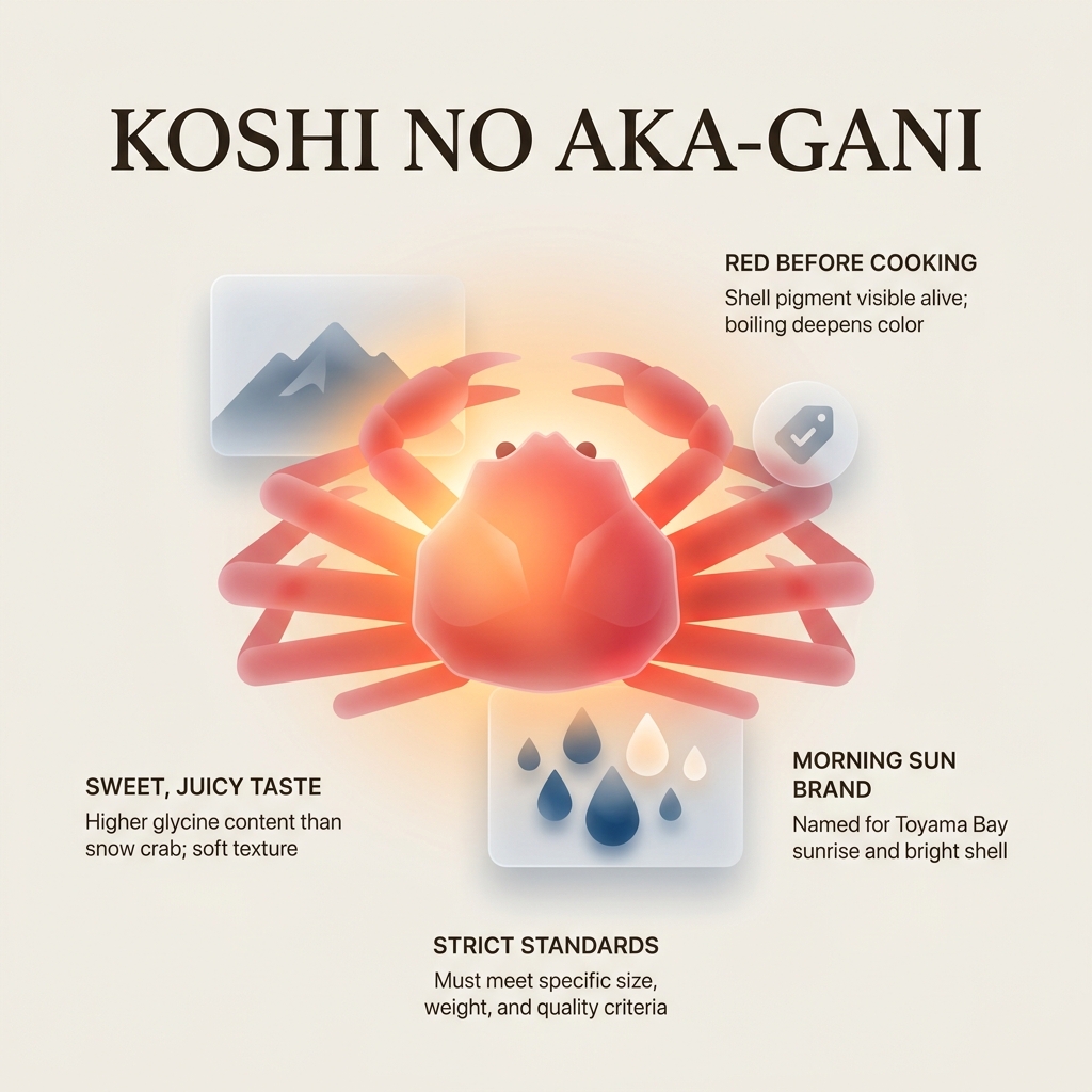 Koshi no Aka-gani crab with vibrant red shell and detailed features.