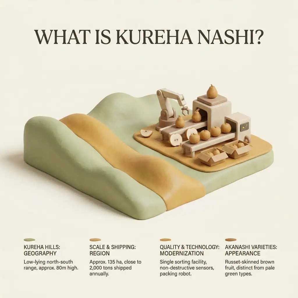 Wooden toy factory with Kureha Nashi pears and machinery on a green and beige base.