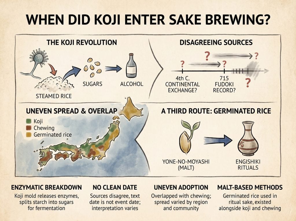 When Did Koji Enter Sake Brewing?