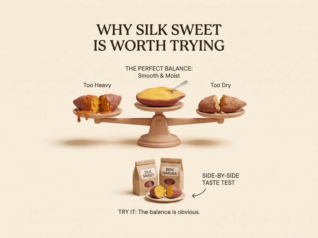 Silk Sweet balanced on a scale showing perfect moisture and texture.